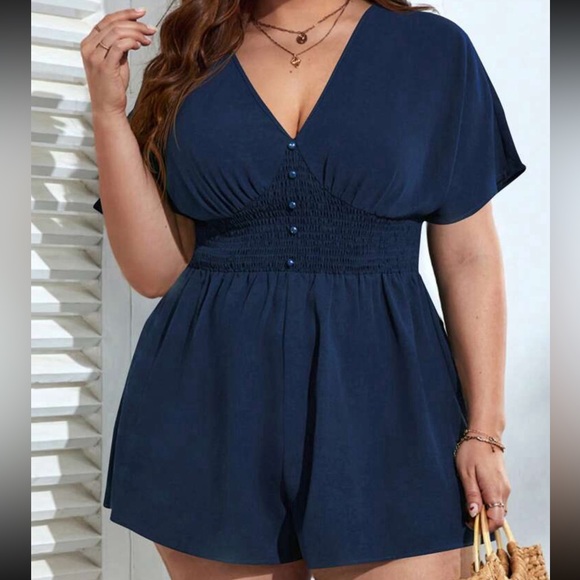 PLUS BATWING SLEEVE BUTTON FRONT ROMPER - Picture 1 of 2